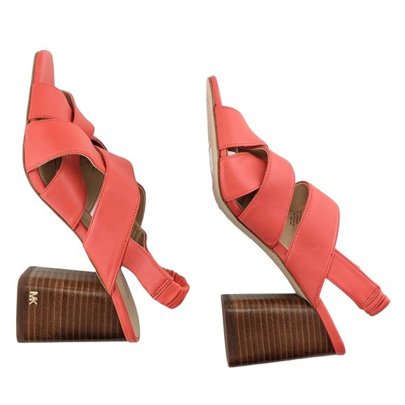 NEW Michael Kors Red Slingback Chunky Heel Clog Sandals Open Toe Women's Size 6 - Picture 3 of 8